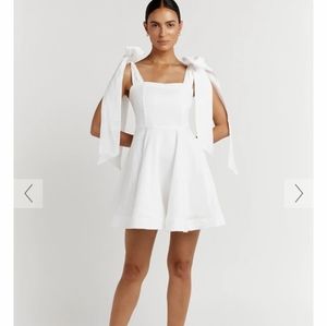 New DISSH White Linen Bow Mini Dress